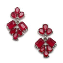 Rhodium-Plated Silver Toned Pear Red American Diamond Studded Necklace Earrings Jewellery Set