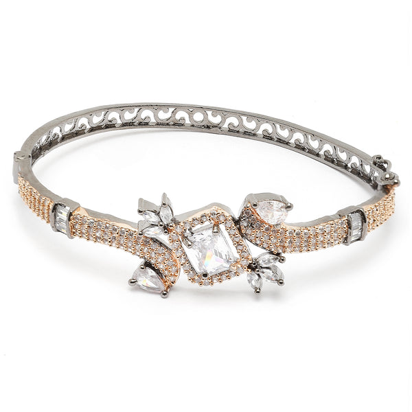 Rose Gold-Plated Black Toned Square Shaped White American Diamond Studded Bracelet