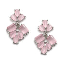 Rhodium-Plated Silver Toned Pear Pink American Diamond Studded Necklace Earrings Jewellery Set