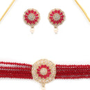 Red Gold-Plated Stone Studded Multistrand Choker Necklace & Earrings