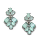 Rhodium-Plated Silver Toned Pear Sea Green American Diamond Studded Necklace Earrings Jewellery Set