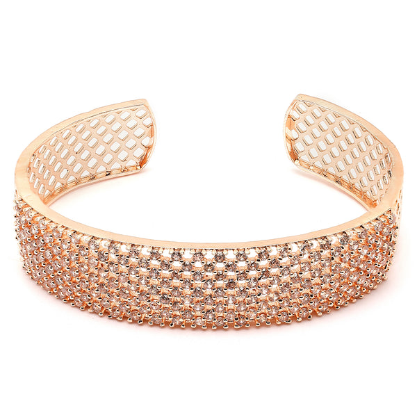 Rose Gold-Plated White American Diamond Studded Cuff Bracelet