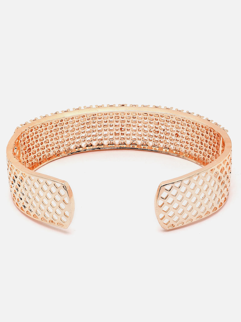 Rose Gold-Plated White American Diamond Studded Handcrafted Cuff Bracelet
