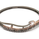Rose Gold-Plated Black Toned Pink American Diamond Studded Kada Bracelet