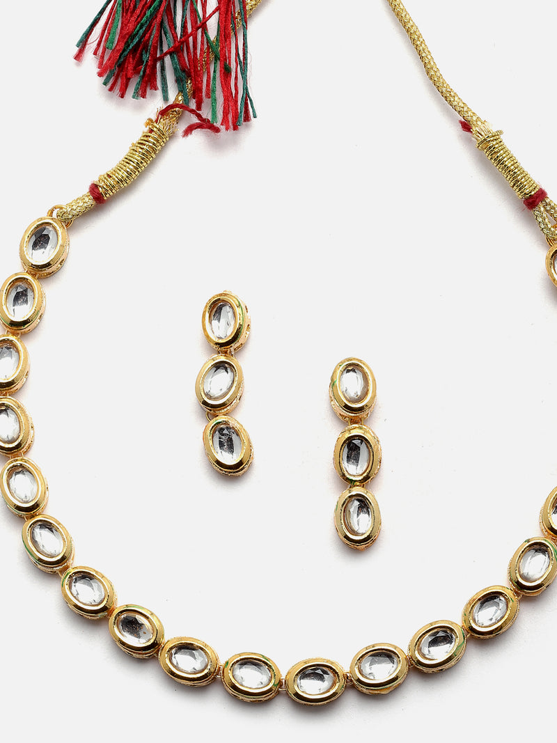 Gold-Plated White Kundan Studded Necklace with Earrings Jewellery set