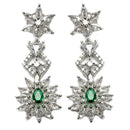 Rhodium-Plated Green & White Dribble Shape American Diamonds Studded Necklace & Earrings Jewellery Set