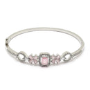 Rhodium-Plated Silver Toned Square Shaped Pink American Diamond Studded Bracelet