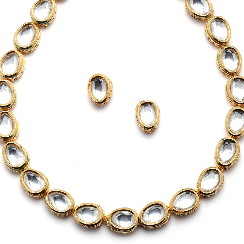 Gold-Plated White Kundan Studded Necklace with Earrings Jewellery set