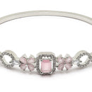 Rhodium-Plated Silver Toned Square Shaped Pink American Diamond Studded Bracelet