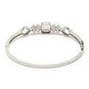 Rhodium-Plated Silver Toned Square Shaped Pink American Diamond Studded Bracelet