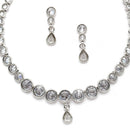 Oxidised Silver-Plated White Round American Diamond Studded Necklace with Earrings Jewellery Set
