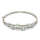 Rhodium-Plated Silver Toned Square Shaped Sea Green American Diamond Studded Bracelet