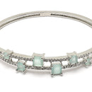 Rhodium-Plated Silver Toned Square Shaped Sea Green American Diamond Studded Bracelet