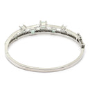 Rhodium-Plated Silver Toned Square Shaped Sea Green American Diamond Studded Bracelet