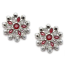 Oxidised Silver-Plated Red American Diamond & White Pearl Studded Necklace Earrings Jewellery Set