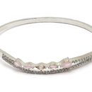 Rhodium-Plated Silver Toned Pink Teardrop Shape American Diamond Studded Bracelet