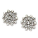 Oxidised Silver-Plated White American Diamond & White Pearl Studded Necklace Earrings Jewellery Set