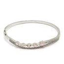 Rhodium-Plated Silver Toned Pink Teardrop Shape American Diamond Studded Bracelet