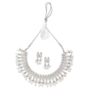 Oxidised Silver-Plated Pink American Diamond & White Pearl Studded Necklace Earrings Jewellery Set