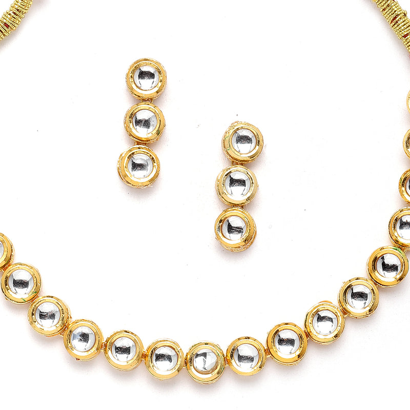 Gold-Plated White Kundan Studded Necklace with Earrings Jewellery Set