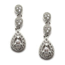 Rhodium-Plated Silver Toned Drop White American Diamond Studded Necklace with Earrings Jewellery Set