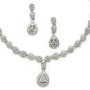 Rhodium-Plated Silver Toned Drop White American Diamond Studded Necklace with Earrings Jewellery Set