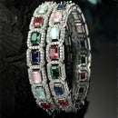 Set Of 2 Rhodium-Plated Silver Toned Multi-Colour Square American Diamond studded Jadau Bangles