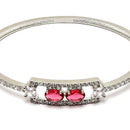 Rhodium-Plated Silver Toned Ruby Red American Diamond Studded Kada Bracelet