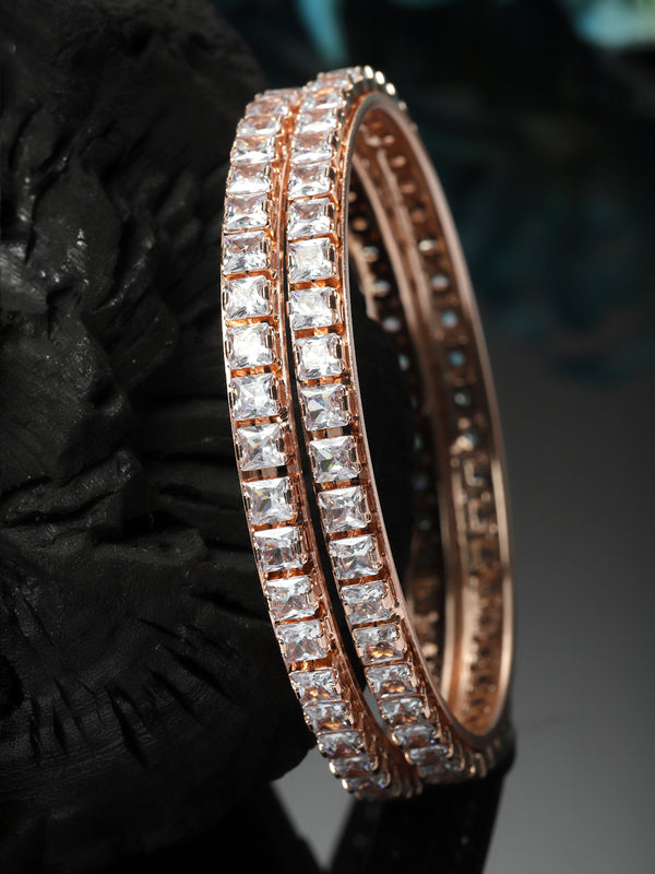 Set Of 2 Rose Gold-Plated White American Diamond studded Handcrafted Bangles