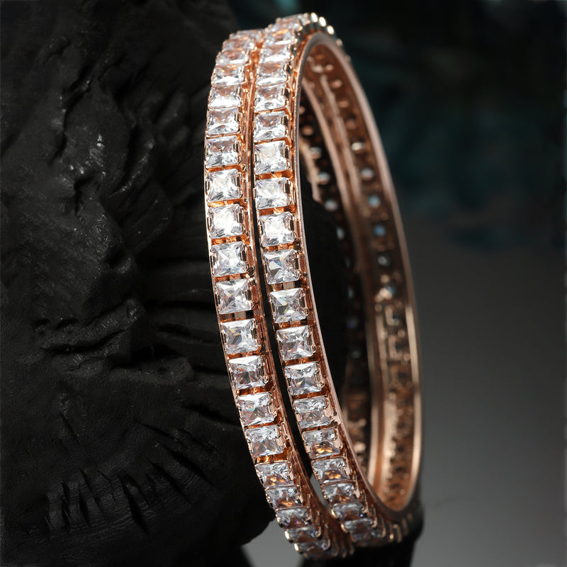 Set Of 2 Rose Gold-Plated White American Diamond studded Handcrafted Bangles
