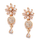 Rose Gold-Plated White American Diamond Studded Flower-Round Necklace with Earrings Jewellery Set