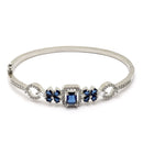 Rhodium-Plated Silver Toned Square Shaped Royal Blue American Diamond Studded Bracelet