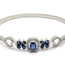 Rhodium-Plated Silver Toned Square Shaped Royal Blue American Diamond Studded Bracelet