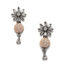Rose Gold-Plated Gunmetal Toned White American Diamond Studded Flower-Round Necklace with Earring Jewellery Set