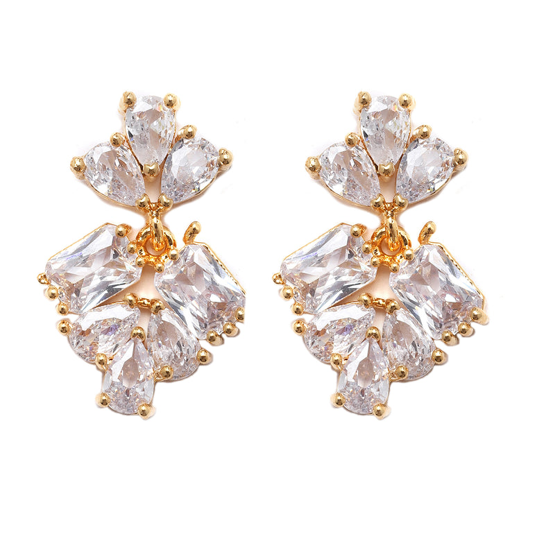 Gold-Plated Pear White American Diamond Studded Necklace with Earrings Jewellery Set