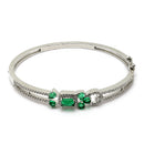 Rhodium Plated Silver Toned Square Emerald Green  American Diamond Studded Bracelet
