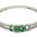 Rhodium Plated Silver Toned Square Emerald Green  American Diamond Studded Bracelet