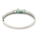 Rhodium Plated Silver Toned Square Emerald Green  American Diamond Studded Bracelet