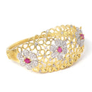 Gold-Plated Floral Design White & Pink American Diamond Studded Bangle & Ring Set
