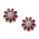 Oxidised Silver-Plated Flower & Leaf Red American Diamond Studded Necklace Earrings Jewellery Set