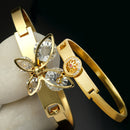 Gold Plated Minimal Design Butterfly & Drop CZ Studded Cuff Bracelet Set of 2