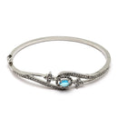 Rhodium-Plated Silver Toned Sea Blue American Diamond Studded Bracelet