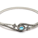 Rhodium-Plated Silver Toned Sea Blue American Diamond Studded Bracelet