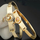 Gold Plated Minimal Design Drop CZ Studded Cuff Bracelet Set Of 2