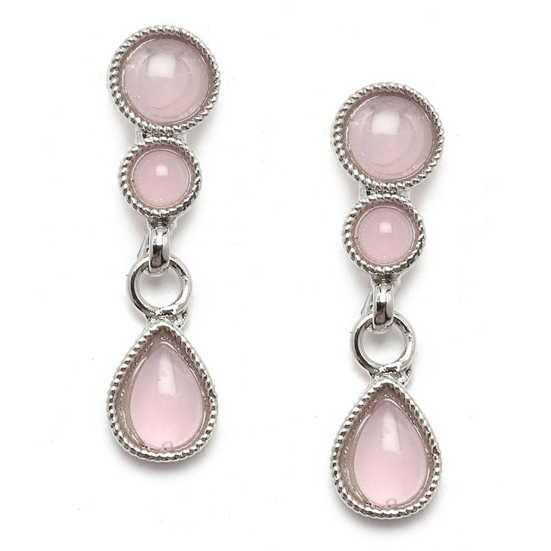 Oxidised Silver-Plated Pink Round American Diamond Studded Necklace with Earrings Jewellery Set