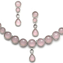 Oxidised Silver-Plated Pink Round American Diamond Studded Necklace with Earrings Jewellery Set
