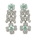 Rhodium-Plated Sea Green Cubic Zirconia Studded Floral Theme Necklace & Earrings Jewellery Set