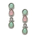 Oxidised Silver-Plated Pink-Lime Green American Diamond Studded Necklace with Earring Jewellery Set