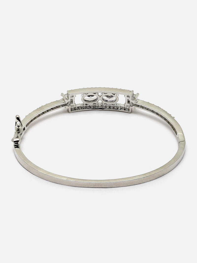 Rhodium-Plated Silver Toned White American Diamond Studded Kada Bracelet