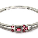 Rhodium Plated Silver Toned Square Ruby Red American Diamond Studded Bracelet